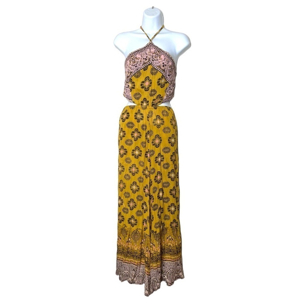 Free People Mariabelle Yellow Mustard Jumpsuit Boho Moroccan XS - Picture 6 of 15